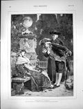 Original Old Antique Print 1874 Friend Flowers Woman Sleeping Man Martens 19th