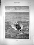 Original Old Antique Print 1874 In Tow Sea Boat Arthur Hopkins 19th