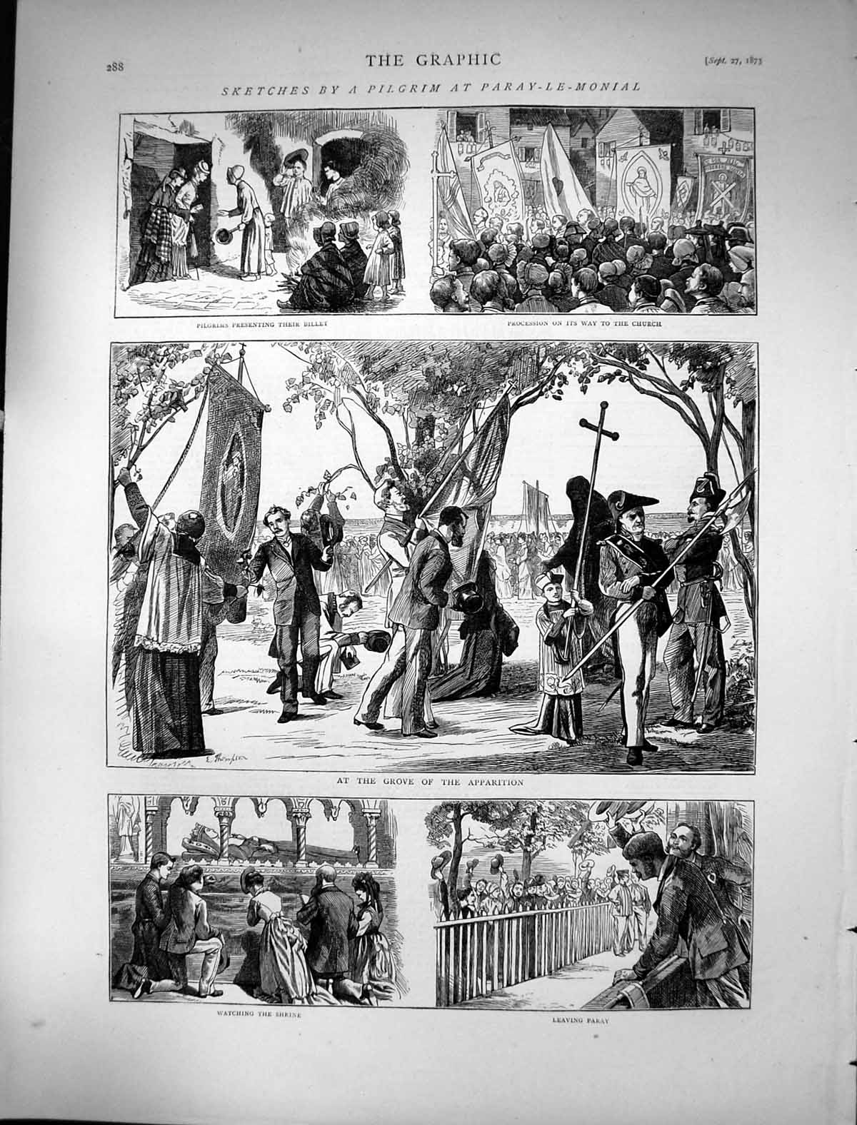 Old 1873 Pilgrim Paray-Le-Monial Shrine Grove Apparition Procession C Victorian