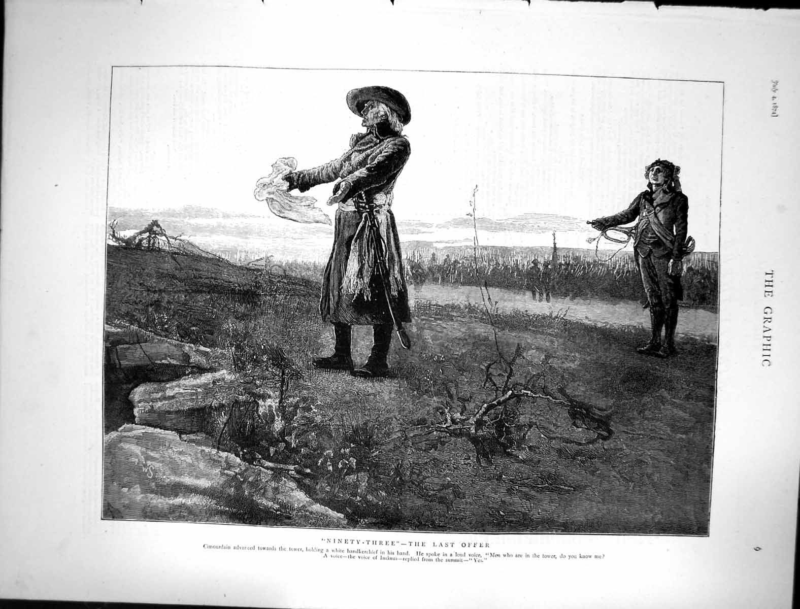 Original Old Antique Print 1874 Ninety-Three Last Offer Cimourdain Handkerchief