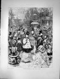 Old Print 1870 Saturday Afternoon Crystal Palace Families Fountain London 19th