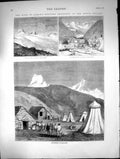 Old Print King Italy Hunting Quarters Aosta Valley Glacier Moncarne 1874 19th