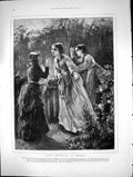 Old Antique Print Harry Heathcote Gangoil Woods Three Ladies Garden 1873 19th