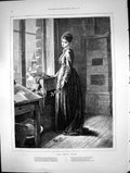 Antique Old Print Far From Home H Paterson Woman Holly Christmas Alone 1873