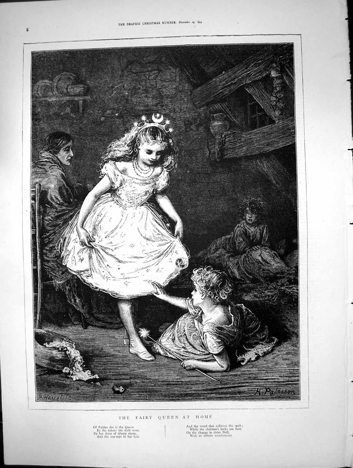 Original Old Antique Print Fairy Queen Home H Paterson Girl Wand Lady 1873 19th