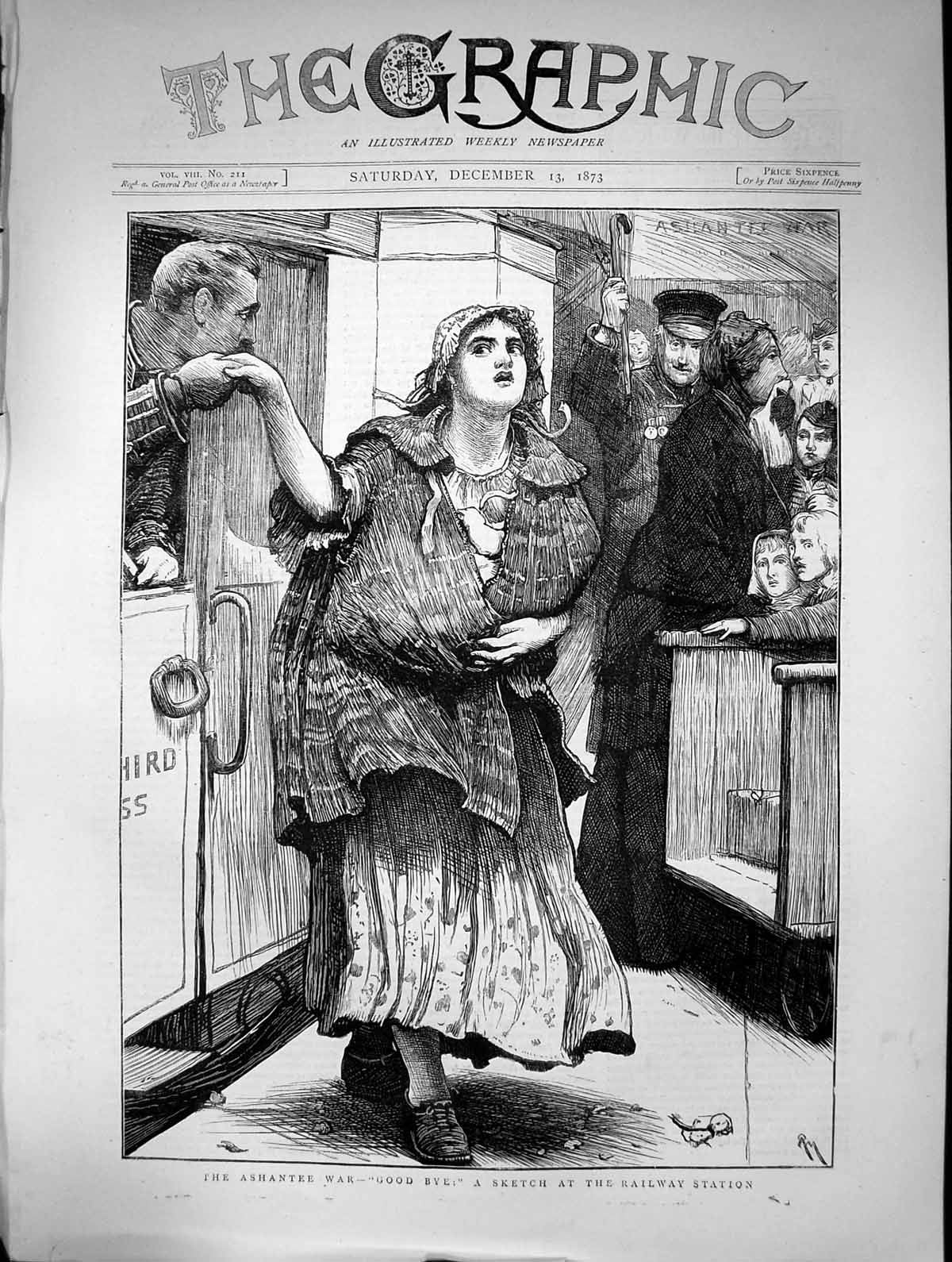 Original Old Antique Print Ashantee War Goodbye Sier Farewell Kiss Railway 1873