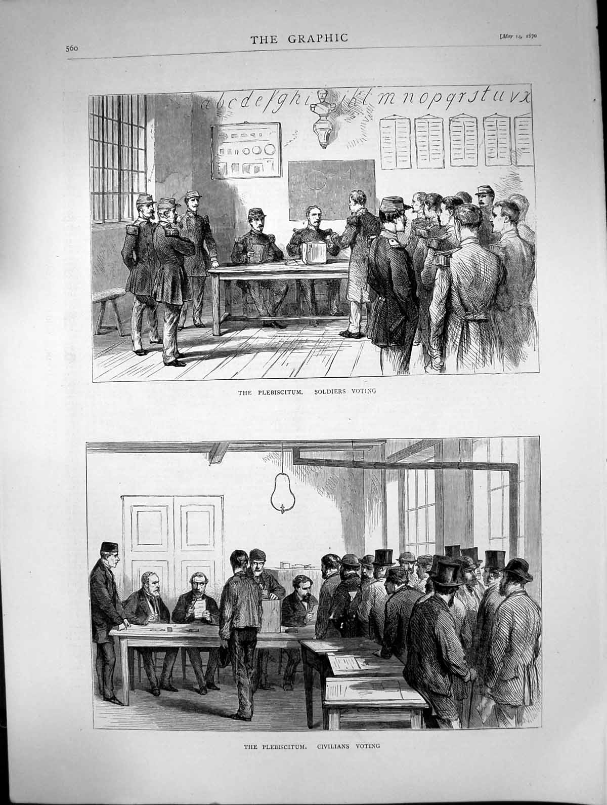 Original Old Antique Print Plebiscitum Siers Voting Civilians Voting 1870 19th