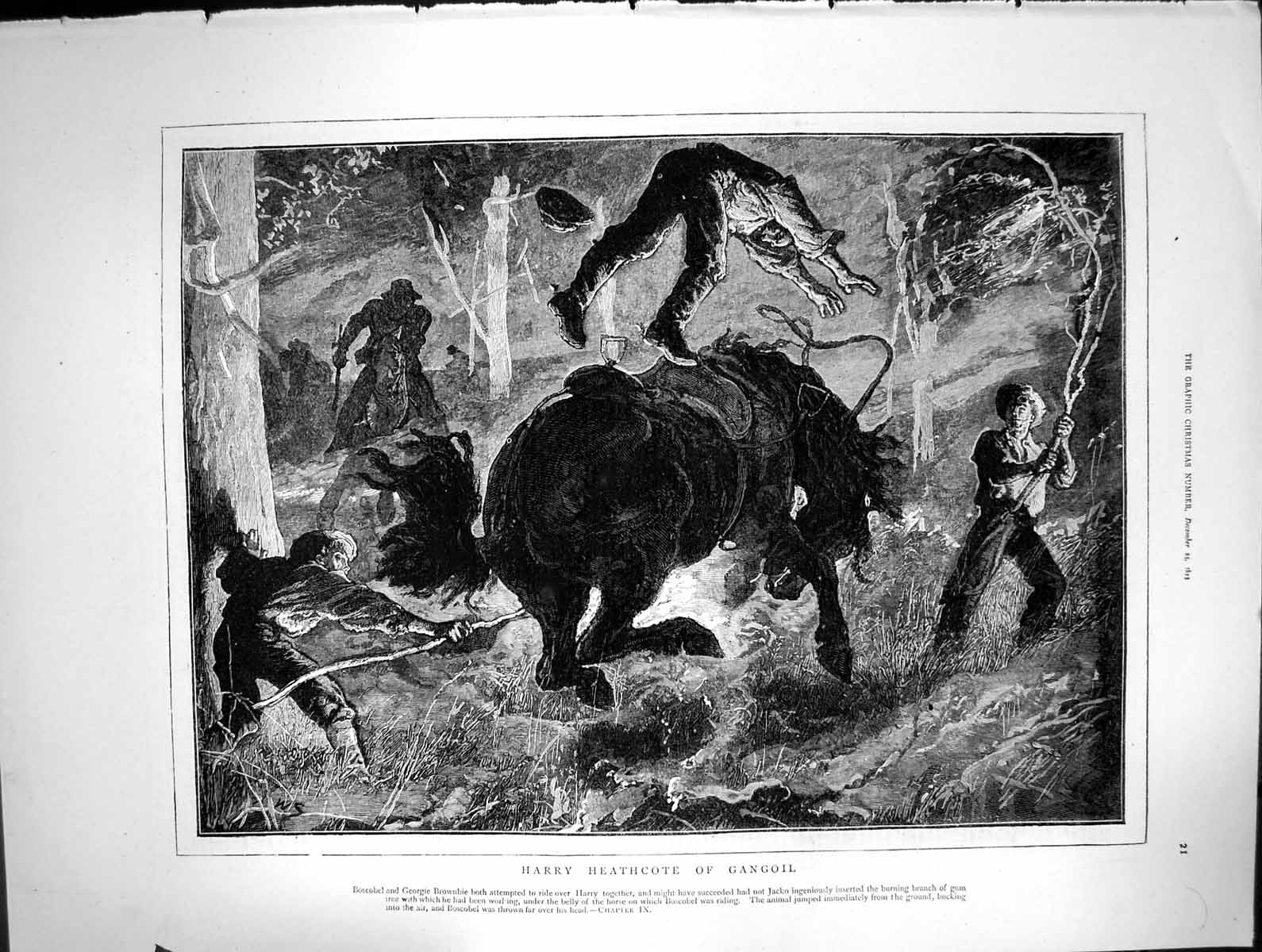 Old Antique Print Harry Heathcote Gangoil Boscobel Fall Horse Branch 1873 19th