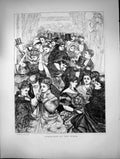 Original Old Antique Print Staircase Opera Gentlemen Top Hats Ladies Fans 1870