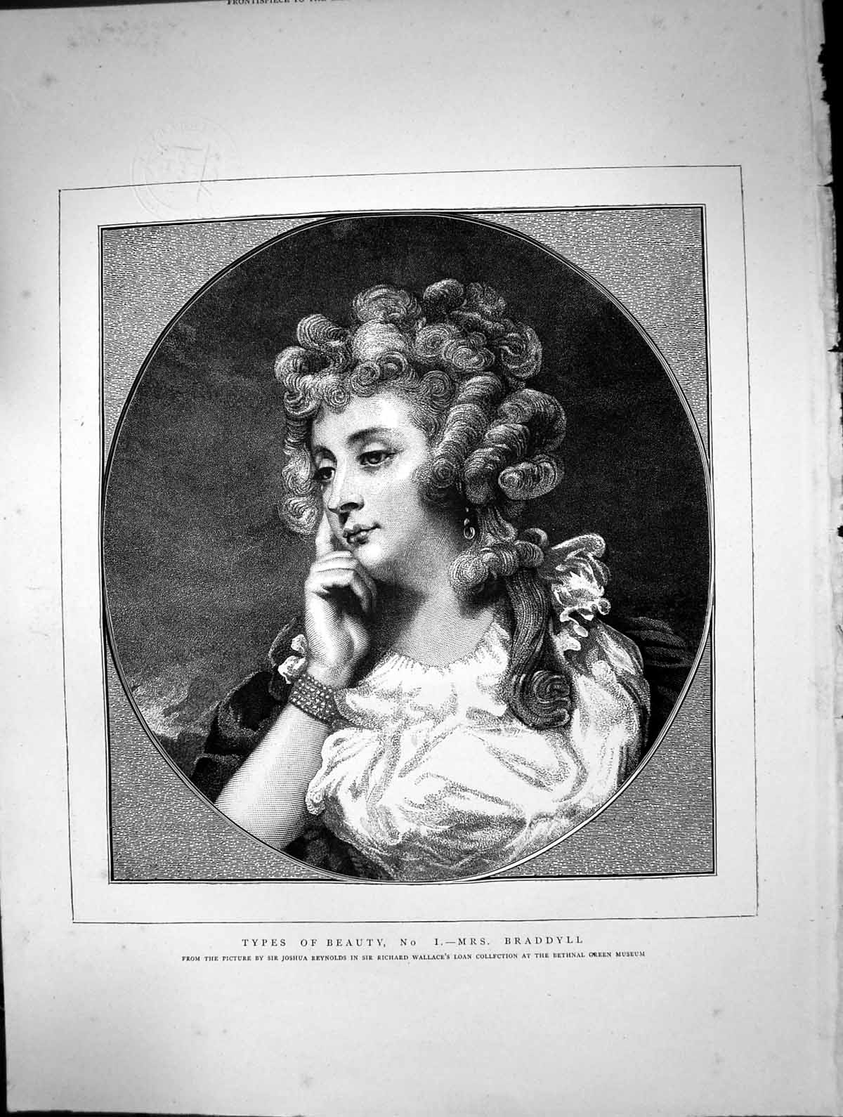Antique Old Print Types Beauty Mrs Braddyll Jshua Reyns Bethnal Green C1875