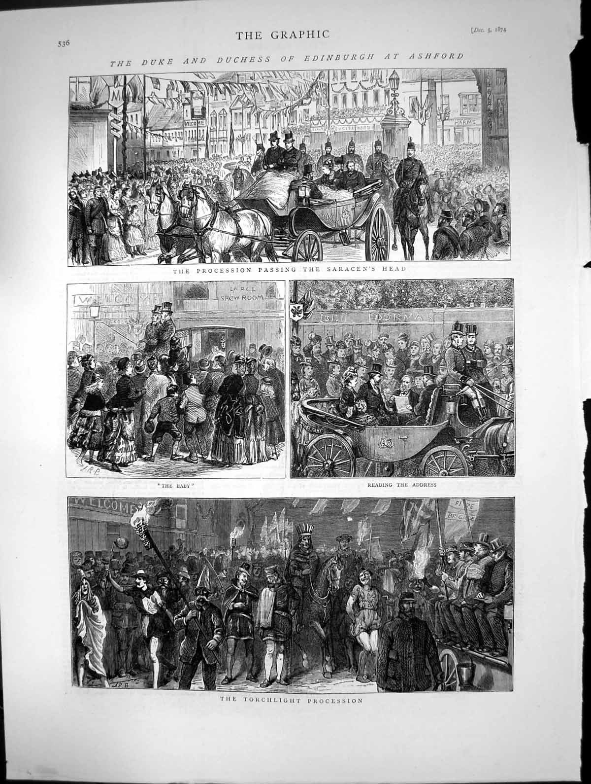 Antique Old Print Duke Duchess Edinburgh Ashford Torchlight Procession 1874