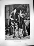 Antique Old Print Farewell Carl Becker Lady Putting Soliers Cloak On C 1874