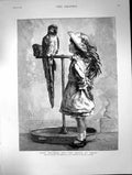 Antique Old Print King Solomon Queen Sheba Arthur Clay Girl Parrot Perch 1888