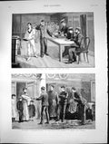 Antique Old Print Pay Day Board Man War Troopship Warm Clothing Children 1889