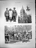 Old Antique Print Greek Royal Wedding Athens Union Chapel Islington 1889 19th