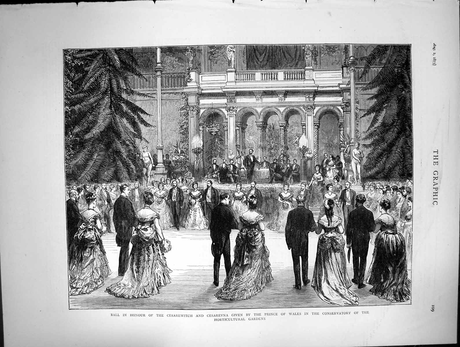 Antique Old Print Ball Cesarewitch Cesarevna Prince Wales Hort Gardens 1873