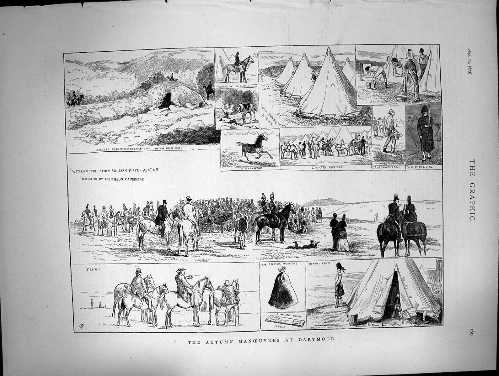 Original Old Antique Print Autumn Manoeuvres Dartmoor Review Sham Fight 1873