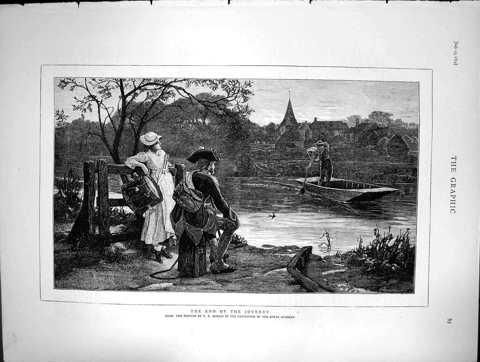 Original Old Antique Print End Journey Pr Morris Sailor Rowing Boat Oars 1874
