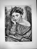Antique Old Print Poetry Ej Poynter Girl As Angel Musical Instrument C 1870