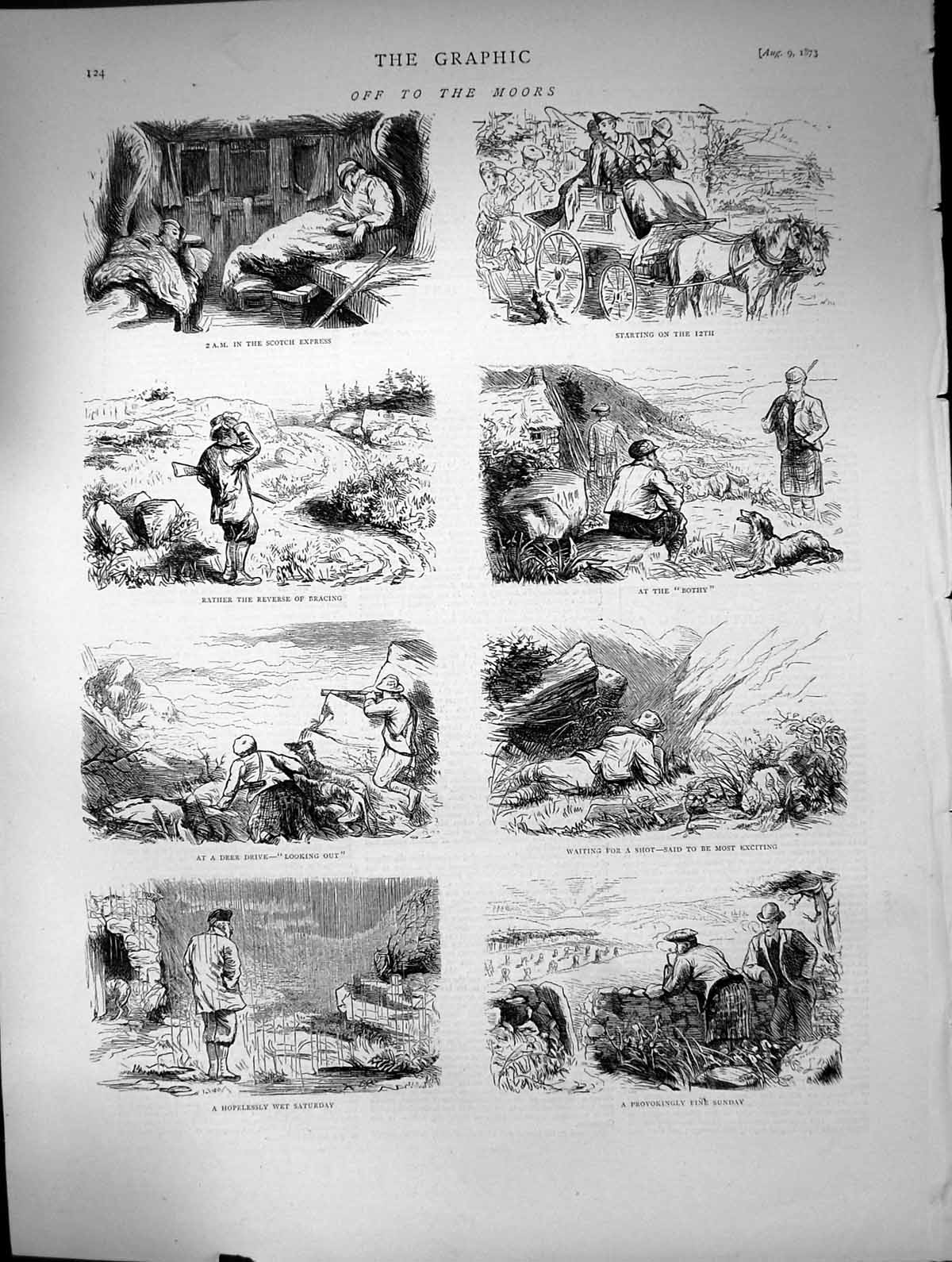 Antique Print Moors Scotch Express Carriage 12Th Bothy Deer Drive Shot 1873