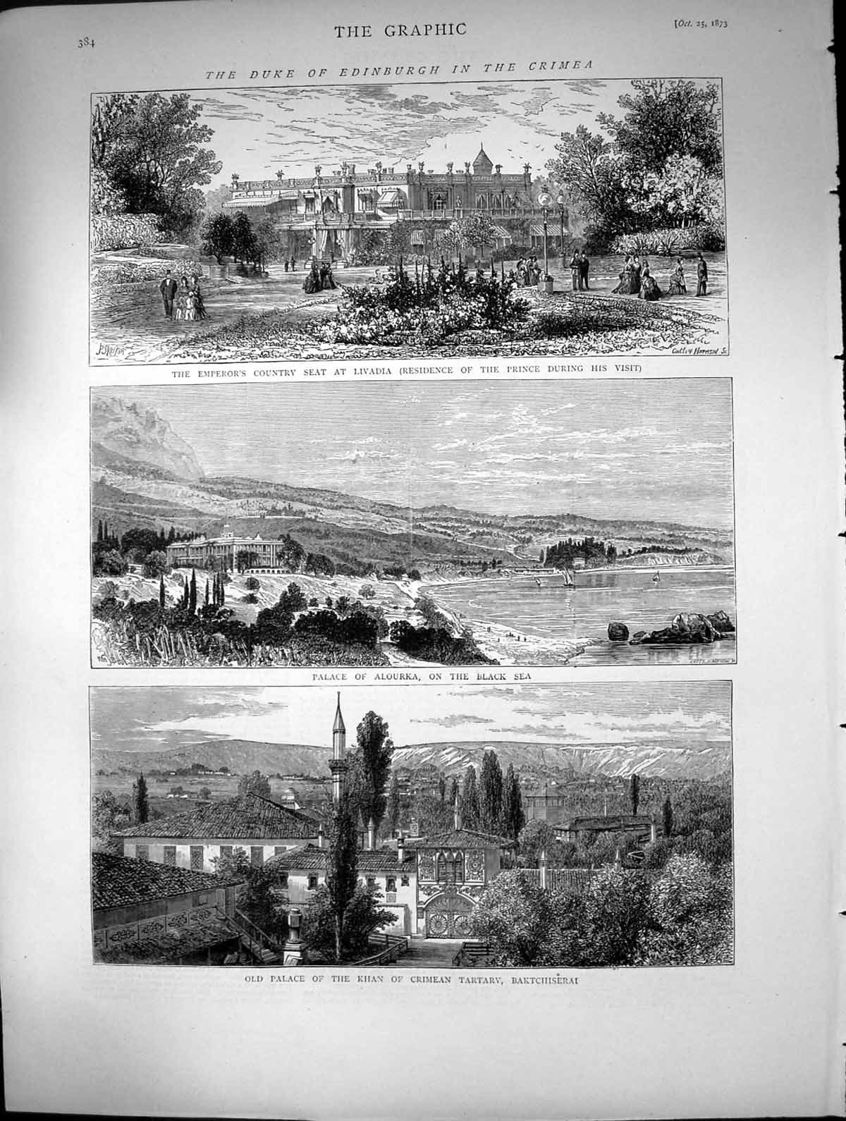 Old Print Duke Edinburgh Crimea Livadia Palace Alourka Baktchiserai 1873 19th