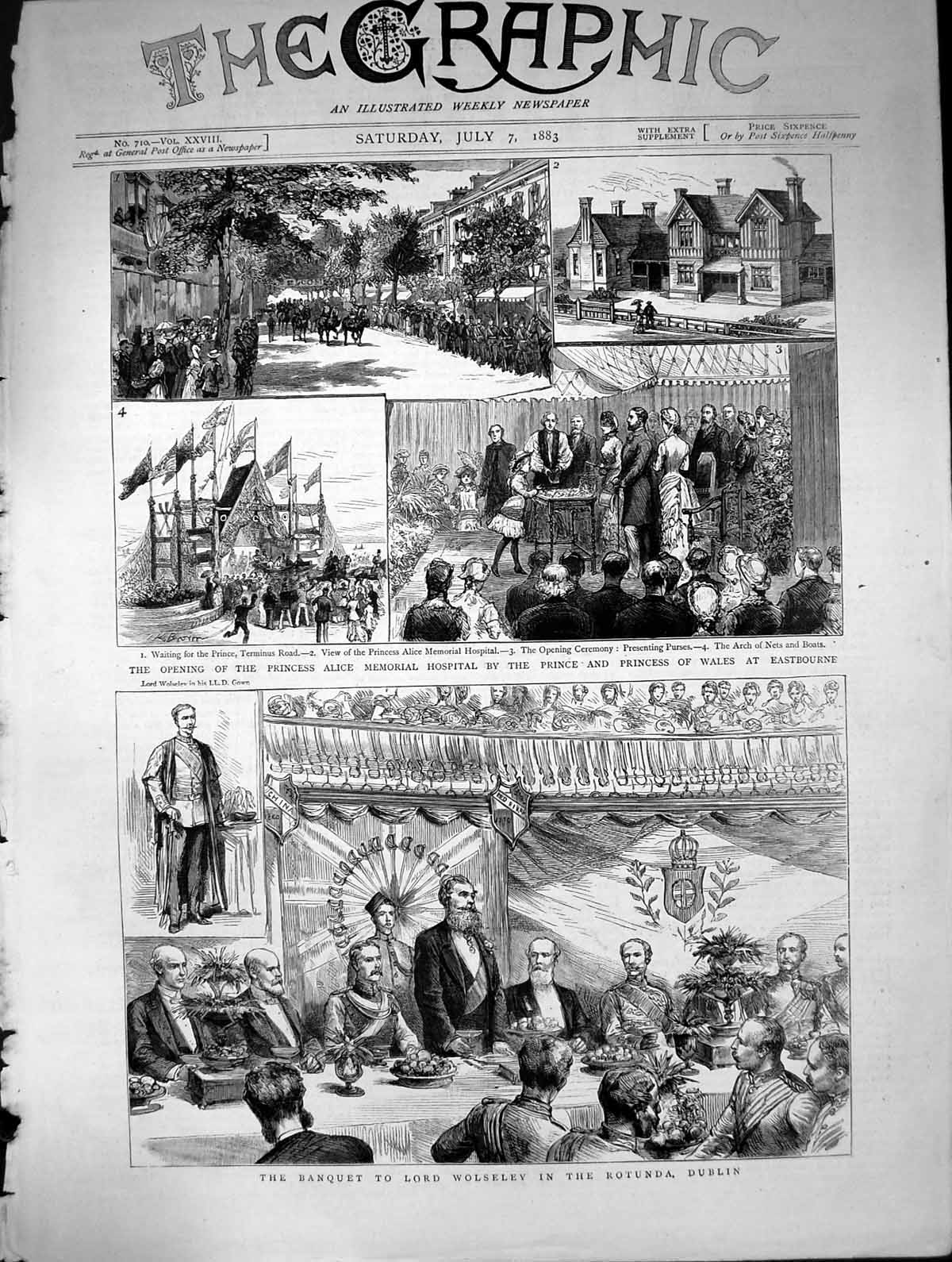 Antique Old Print Opening Princess Alice Memorial Hospital Eastbourne 1883 19th
