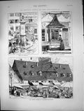 Old Antique Print Covent Garden Frankfort Pump Cologne Shop Wurzburg 1873 19th