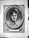 Antique Old Print Hrh Princess Thyra Denmark Portrait Flower Curly Hair 1873