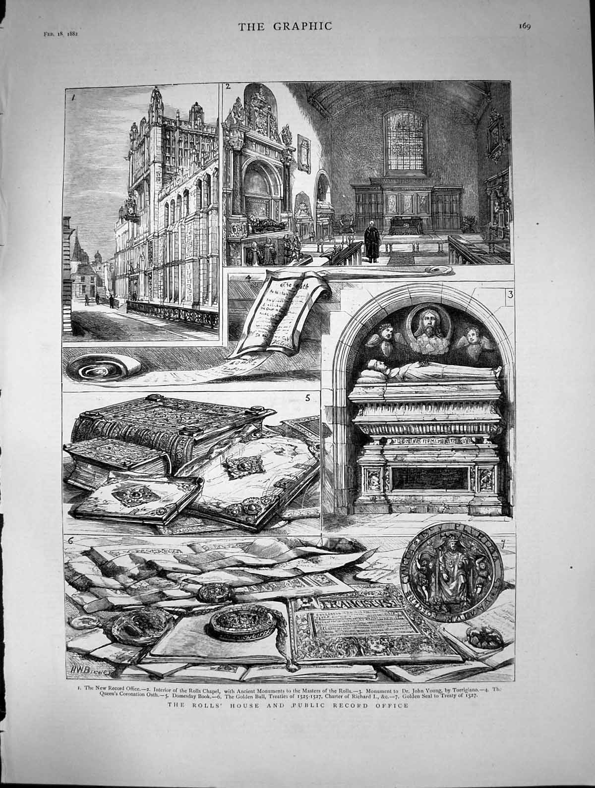 Original Old Antique Print Rolls House Public Record Office Domesday Book 1882
