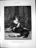 Original Old Antique Print Fair Beauty Dark One J Archer Girl Hing Dog 1874