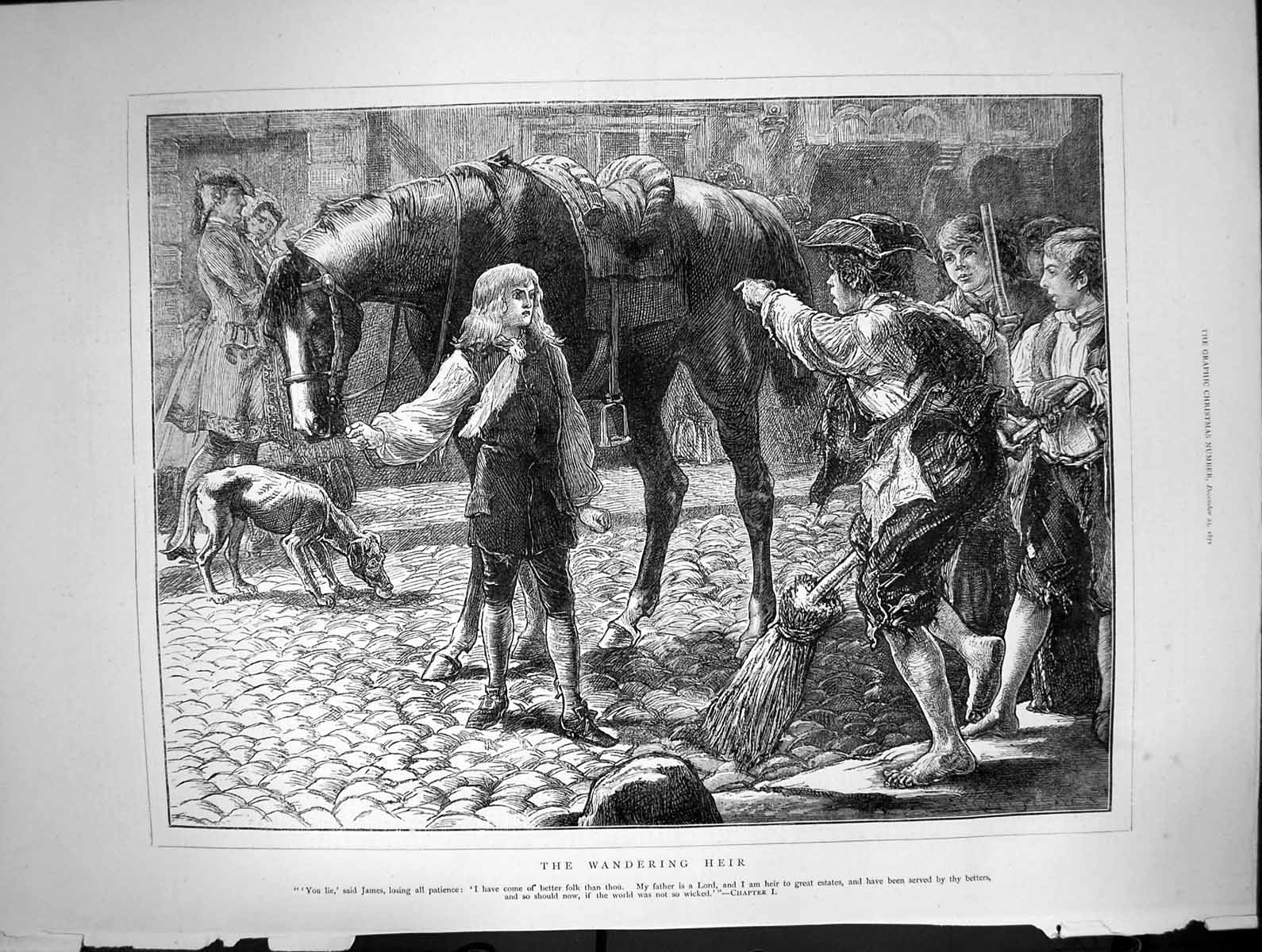Antique Old Print Wandering Heir James Heir Estates Horse Sweeping Broom 1872