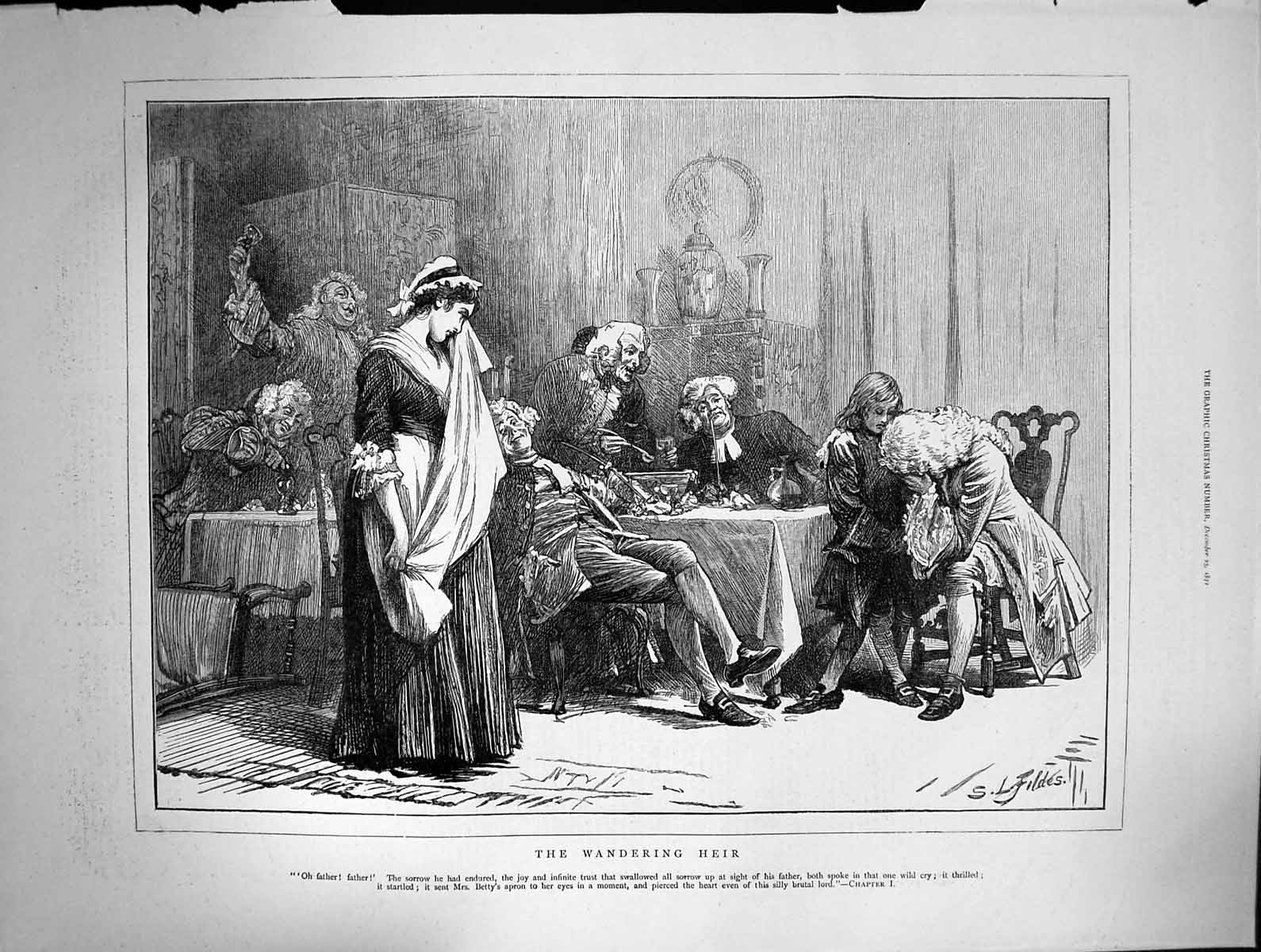 Original Old Antique Print Wandering Heir Lord Mrs Betty Crying Apron 1872 19th