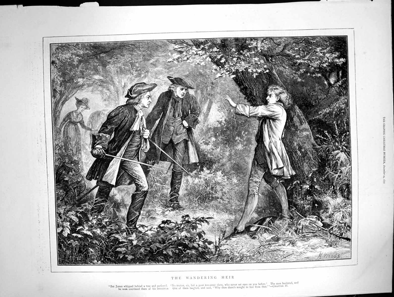 Old Antique Print Wandering Heir H Woods James Behind Tree Two Siers 1872 19th