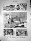 Old Antique Print Yachting Ceylon Palermo Athens Acropolis Piraeus 1882 19th
