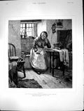 Original Old Antique Print Alone Walter Langley Woman Sitting Table Window 1890