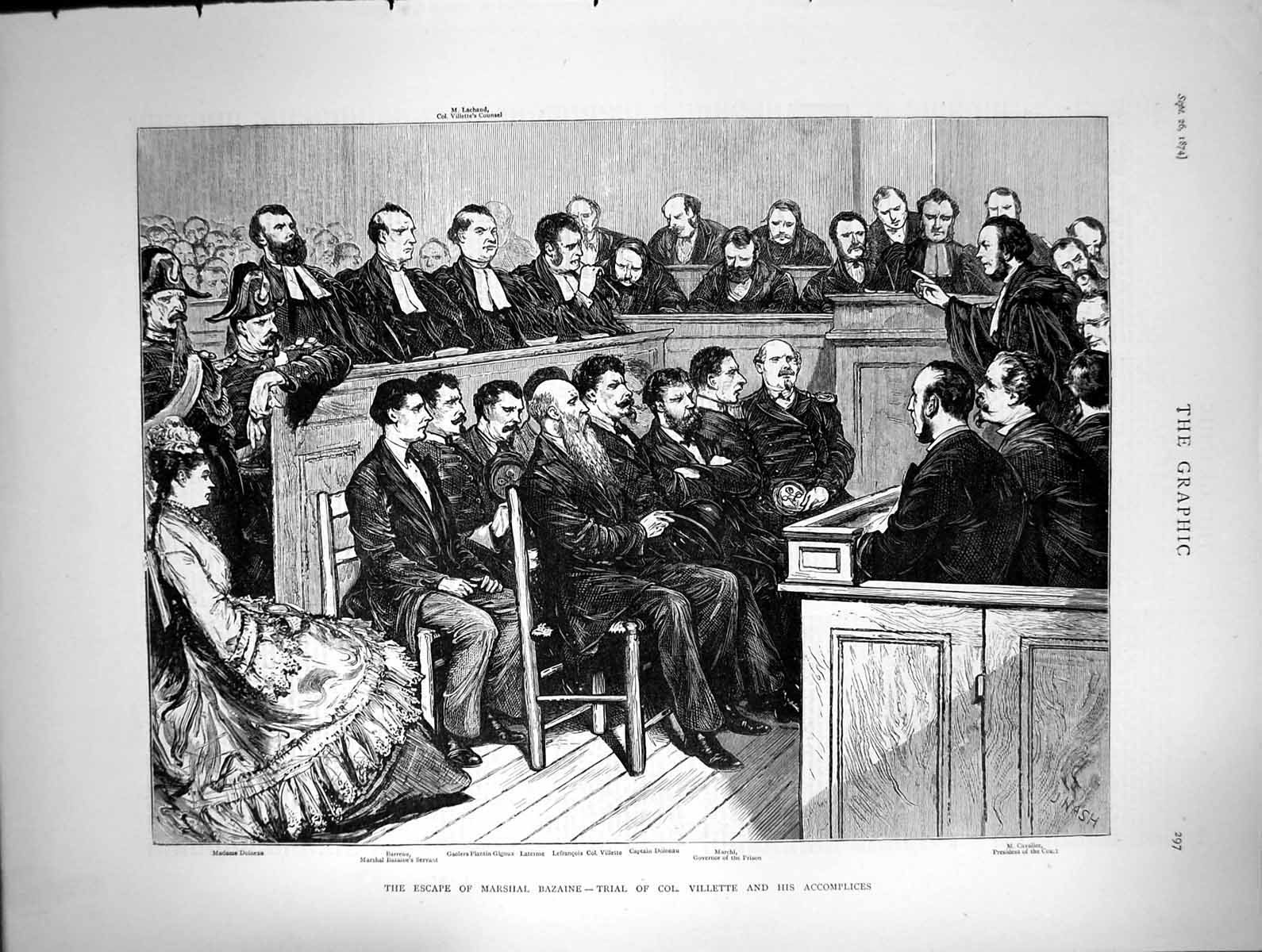 Antique Old Print Escape Marshal Bazaine Trial Col Villette Accomplices 1874