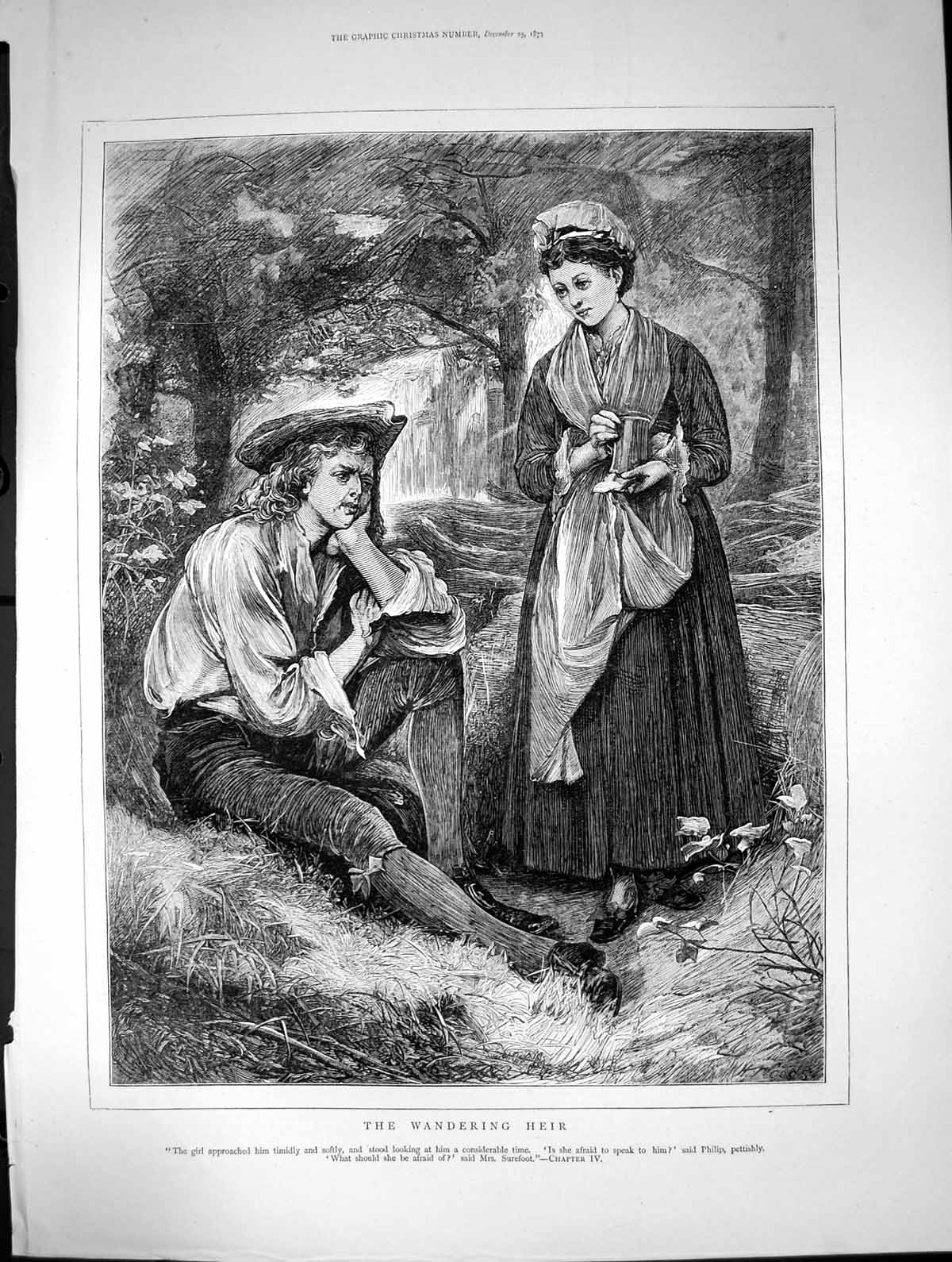 Antique Old Print Wandering Heir Girl Timid Approach Philip Mrs Surefoot 1872