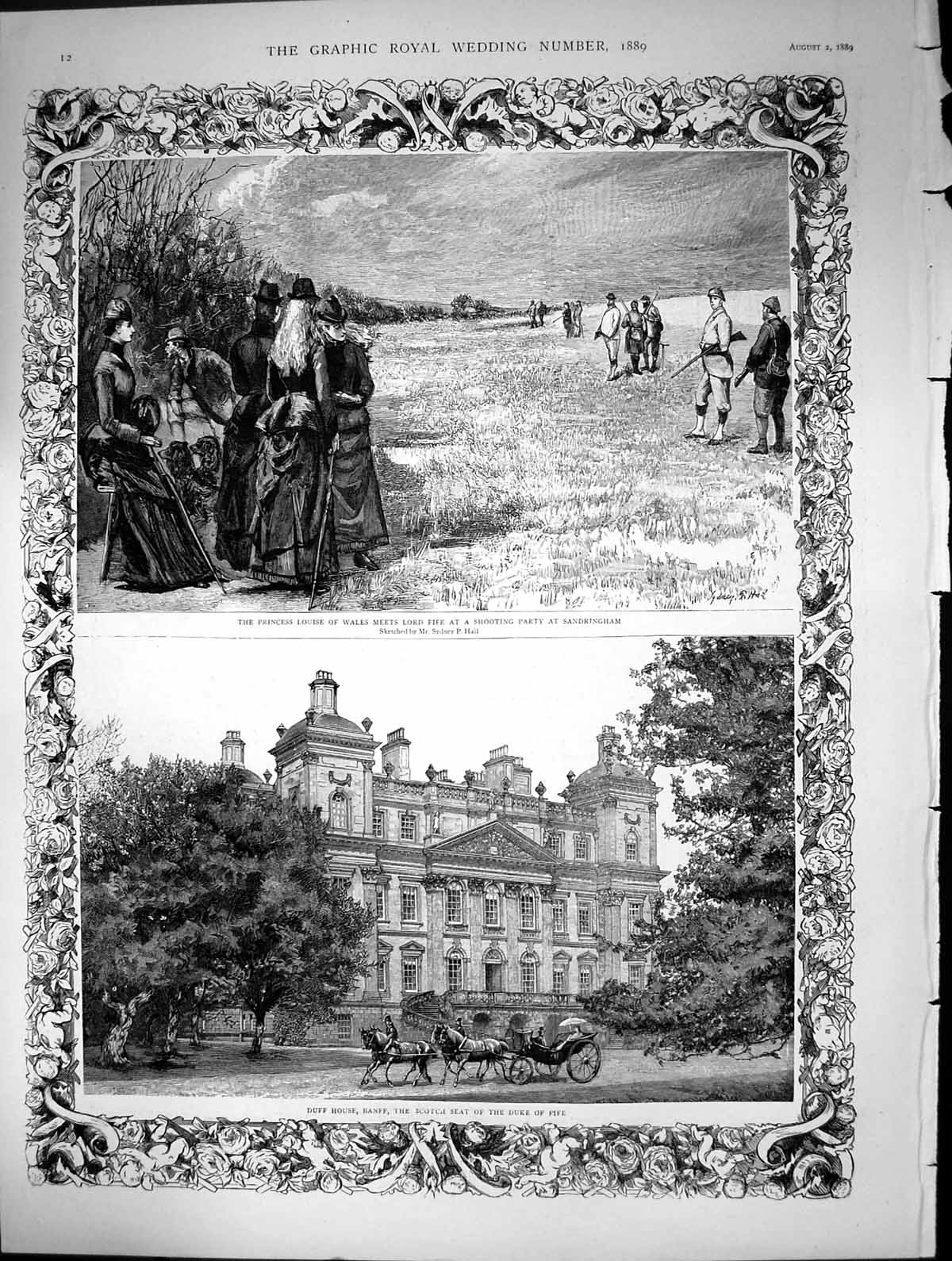 Antique Print Princesslouise Wales Lord Fife Sandringham Duffhousebanff1889