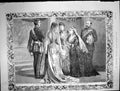 Original Old Antique Print Queen Princess Wales Congratulating Bridal Pair 1889