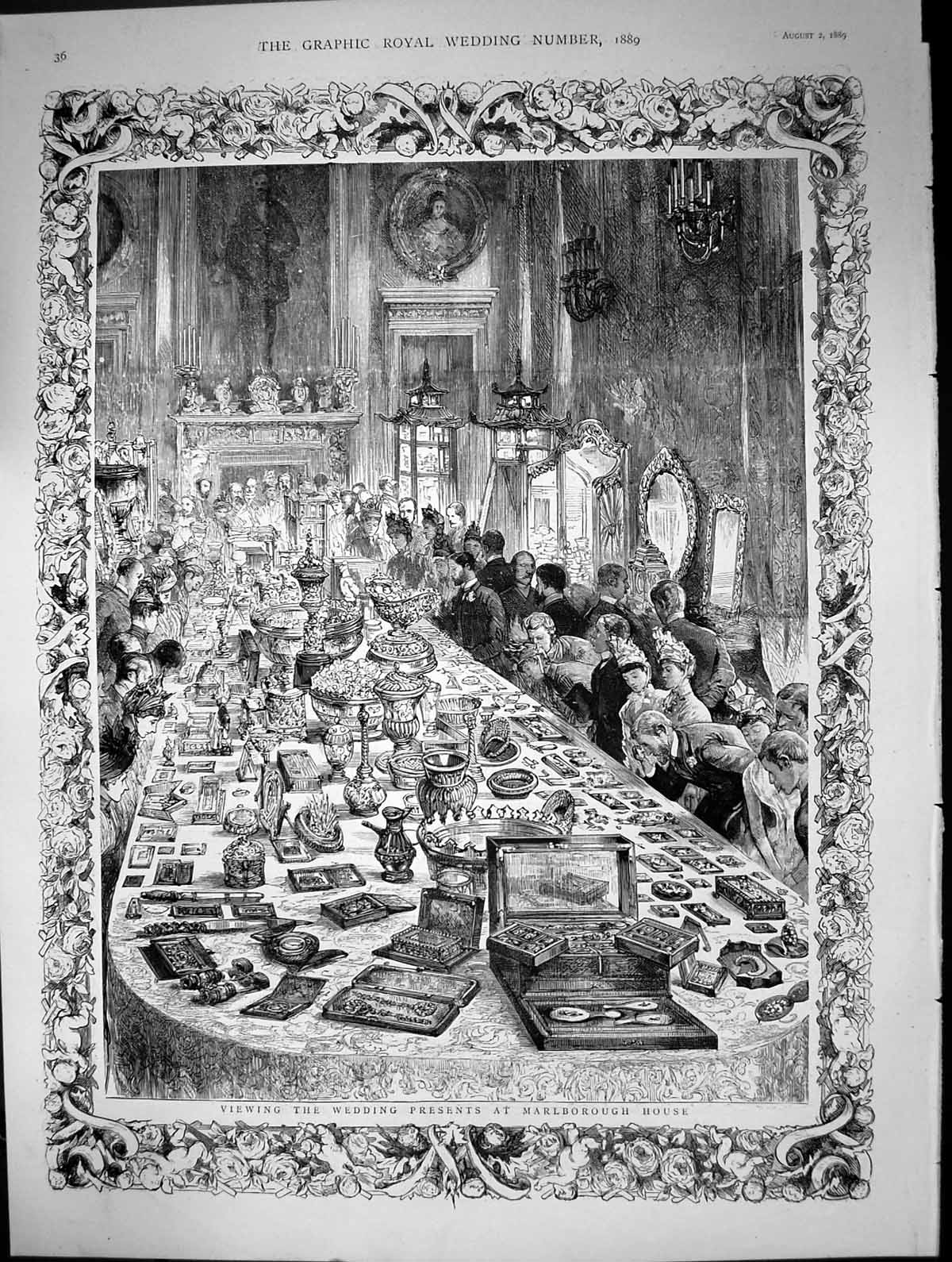 Original Old Antique Print Viewing Wedding Presents Marlborough House 1889 19th