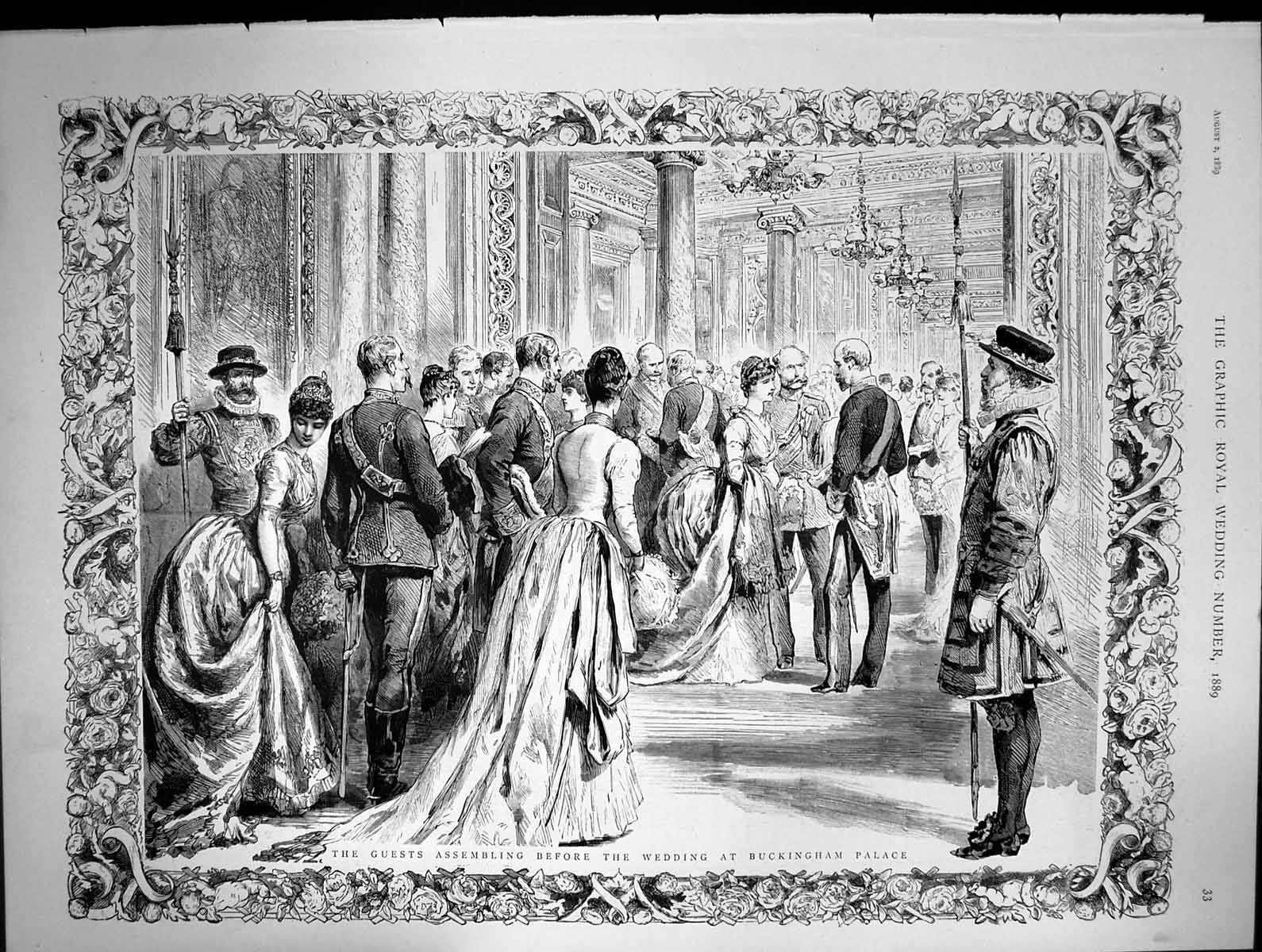 Old Antique Print Guests Assembling Before Wedding Buckingham Palace 1889 19th
