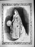 Original Old Antique Print Bride Princess Louise Wales Bridal Dress 1889 19th