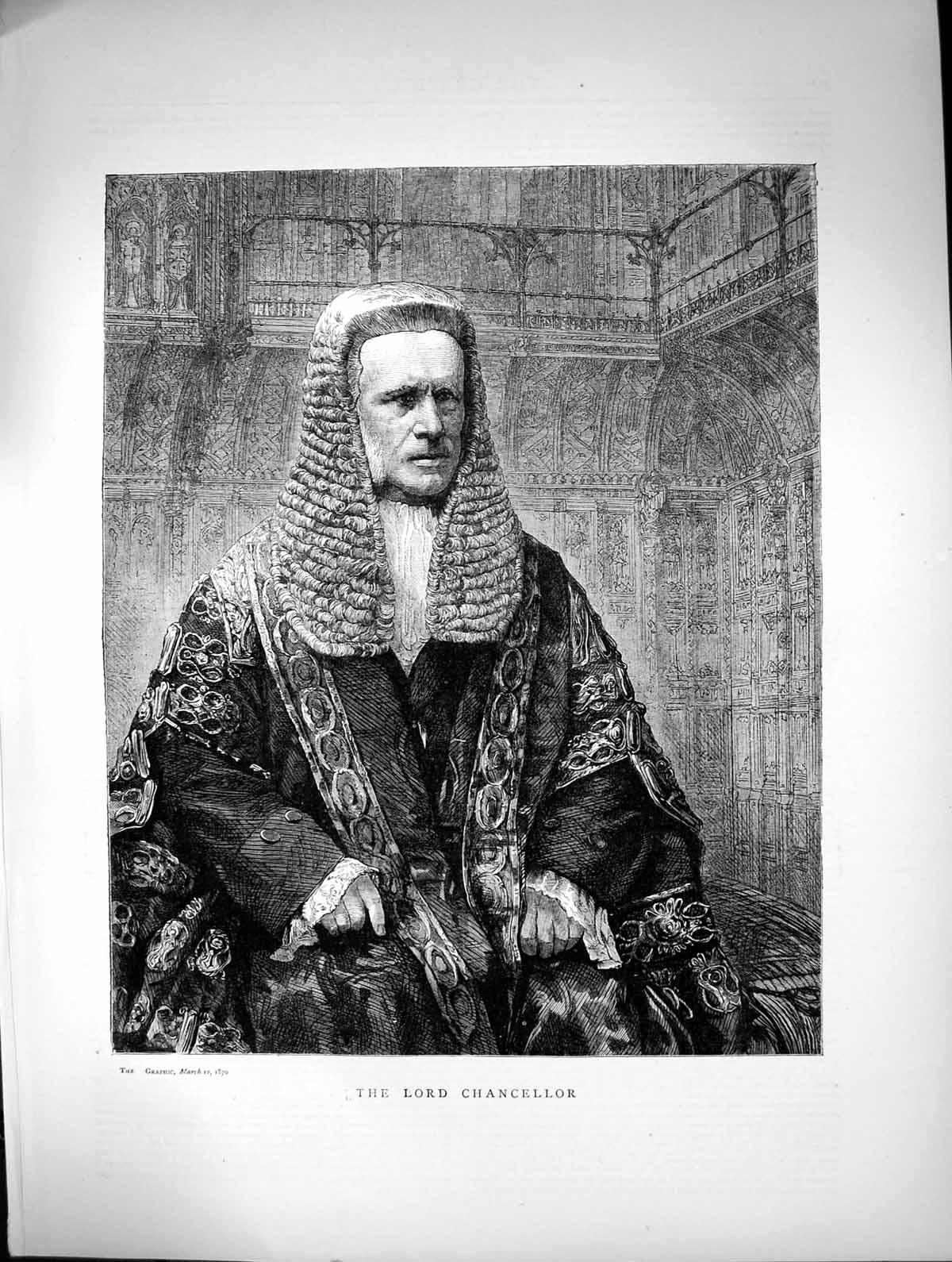 Original Old Antique Print Lord Chancellor Dressed Wig Robes 1870 Victorian
