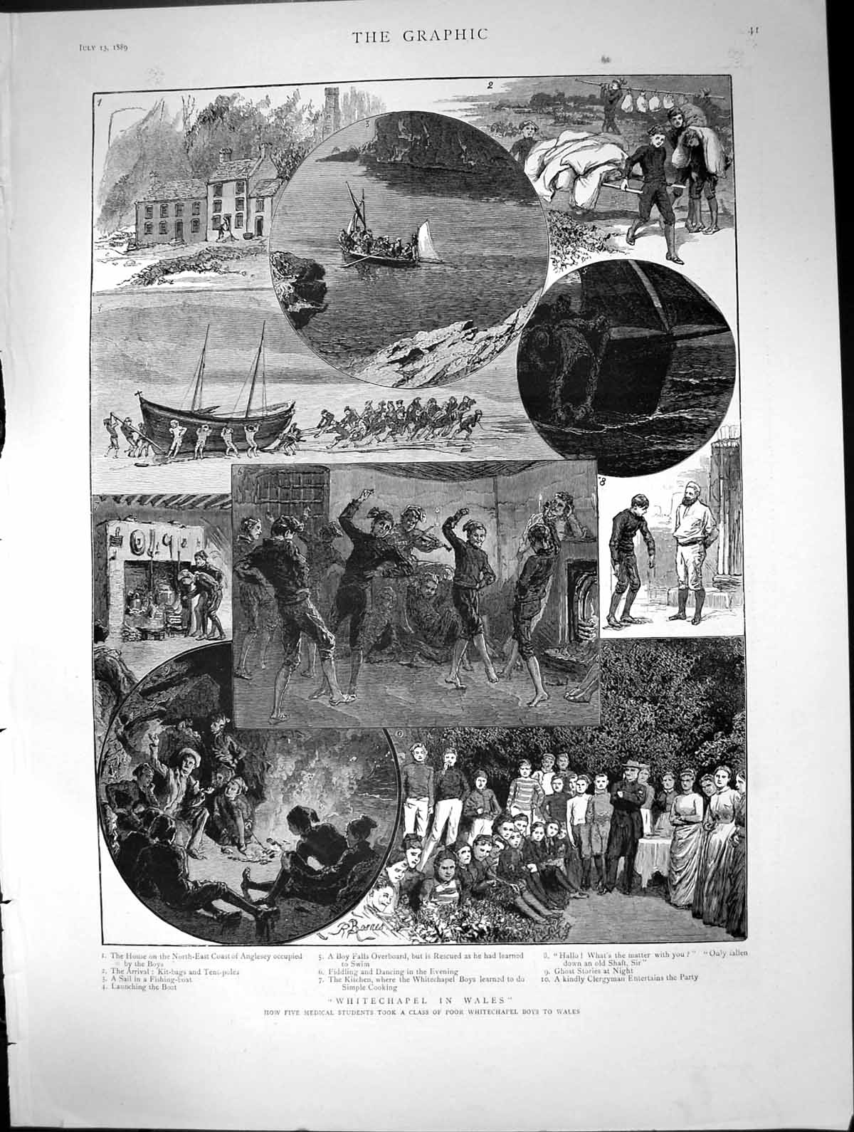 Antique Print Five Medical Students Class Poor Whitechapel Boys Wales 1889 19th