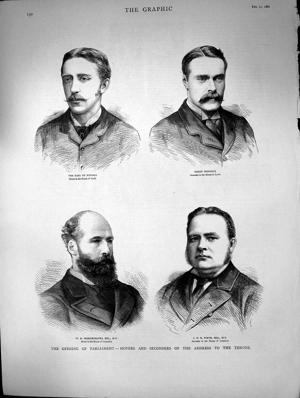 Old Antique Print Opening Parliament Movers Seconders Address Throne 1882 19th
