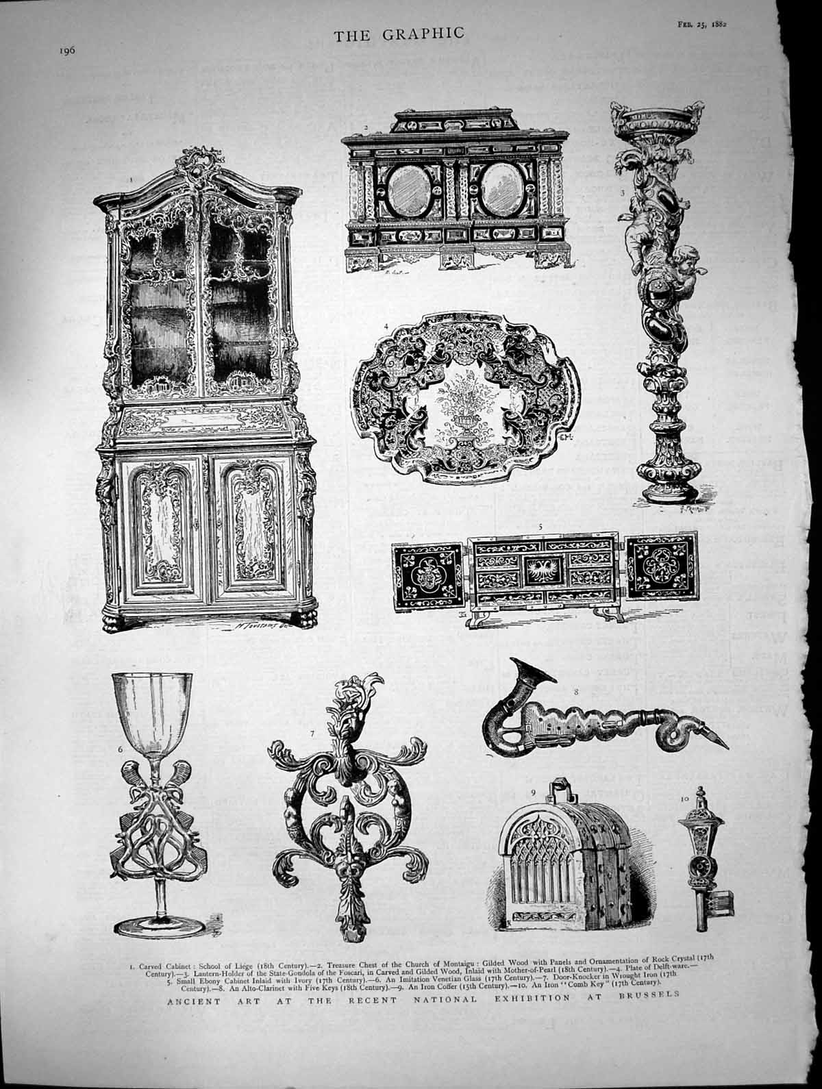 Original Old Antique Print Ancient Art Recent National Exhibition Brussels 1882