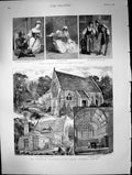 Antique Old Print Yeomen Guard India Cremation Buildings St Johns Woking 1889