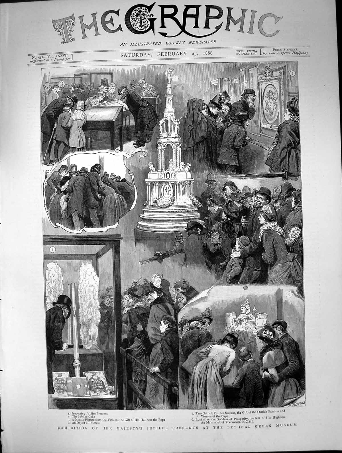 Antique Old Print Exhibition Her Majestys Jubilee Presents Bethnal Green 1888