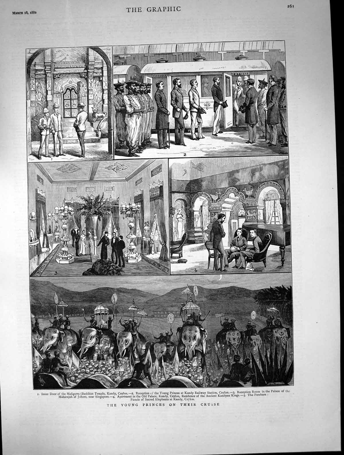 Antique Print Young Princes Cruise Kandy Ceylon Palace Maharajahjohore1882 19th