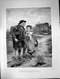 Antique Old Print Little Nell Her Grandfather Fred Morgan Waggon Horse C1880
